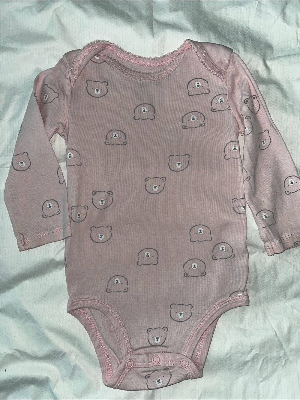Pink Bear-Print Long Sleeve Baby Bodysuit onesie